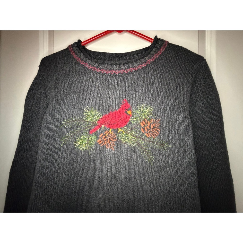 Vintage Christopher & Banks Cardinal Bird Embroidery Knit Crewneck Sweater Large